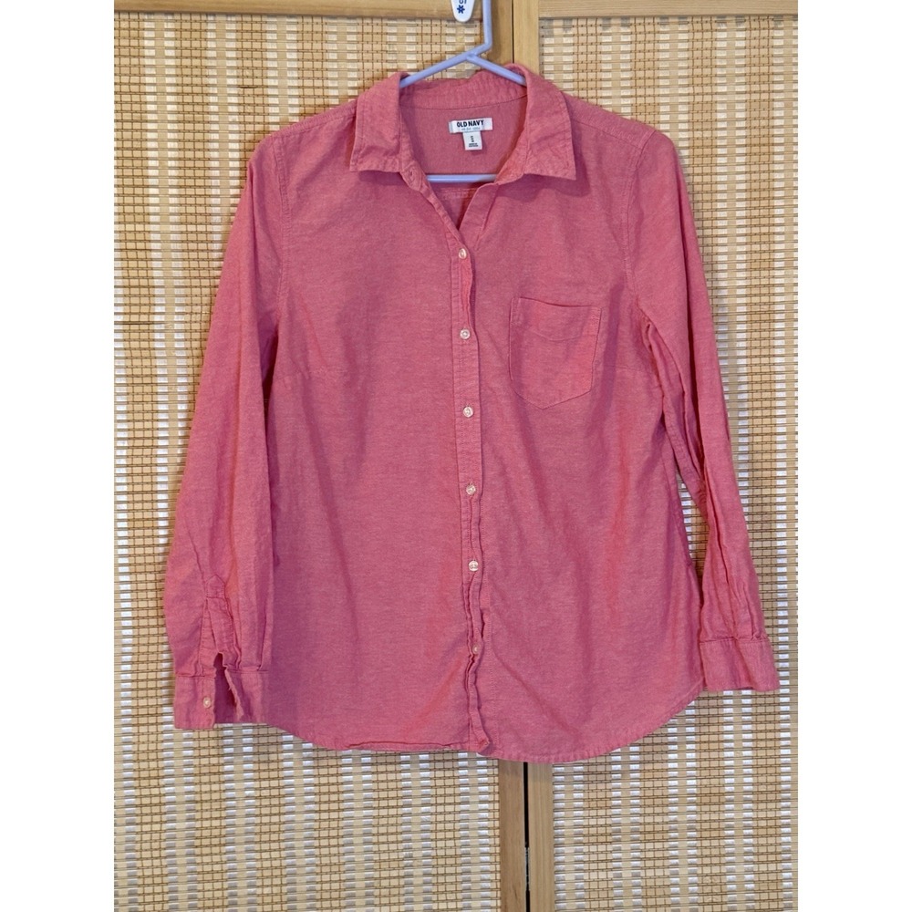 Old Navy Womens M Shirt Long Sleeve Button Up Coral Office Casual Beach Coastal